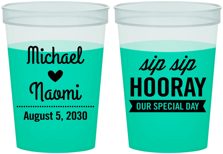 Custom Wedding 16 oz Color Changing Cups - Sip Sip Hooray | 437