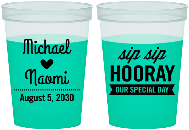 Custom Wedding 16 oz Color Changing Cups - Sip Sip Hooray | 437