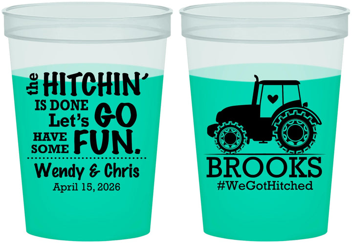 Custom Wedding 16 oz Color Changing Cups - Tractor Hitchin | 448