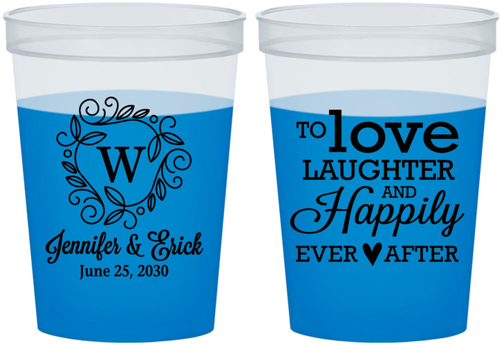 Custom Wedding 16 oz Color Changing Cups - Love Laughter Happily | 461