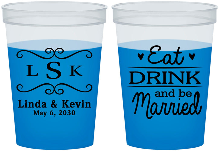 Custom Wedding 16 oz Color Changing Cups - Eat Drink Be Married | 463