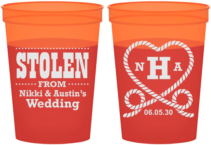 Custom Wedding 16 oz Color Changing Cups - Stolen Monogram | 474