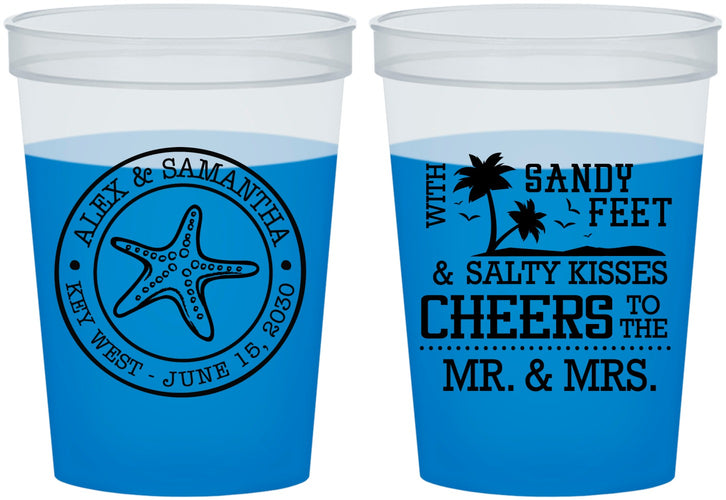 Custom Wedding 16 oz Color Changing Cups - Sandy Feet Salty Kisses | 488