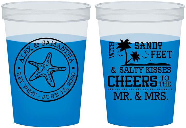 Custom Wedding 16 oz Color Changing Cups - Sandy Feet Salty Kisses | 488