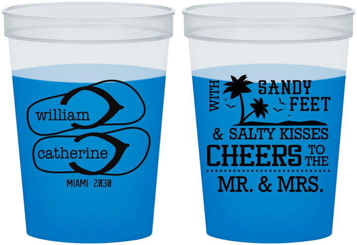 Custom Wedding 16 oz Color Changing Cups - Sandy Feet Salty Kisses | 490