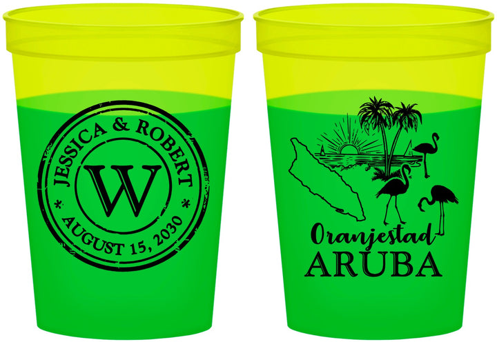 Custom Wedding 16 oz Color Changing Cups - Aruba | 505