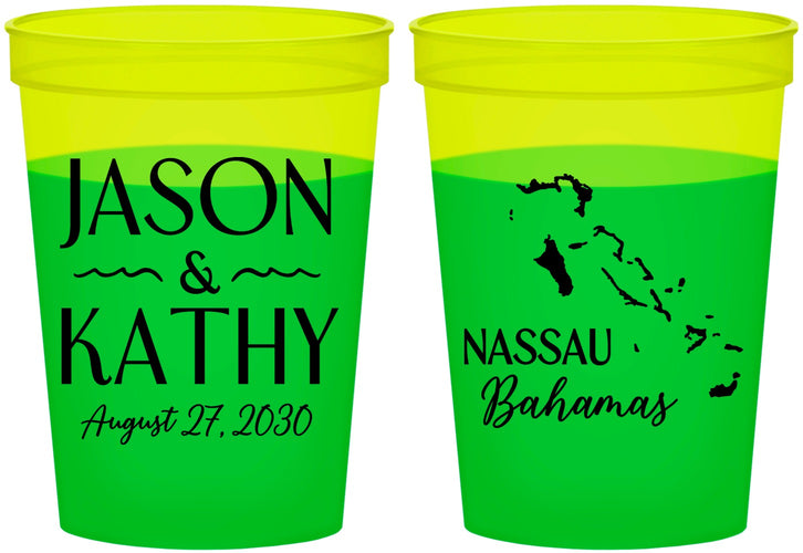 Custom Wedding 16 oz Color Changing Cups - Bahamas | 506