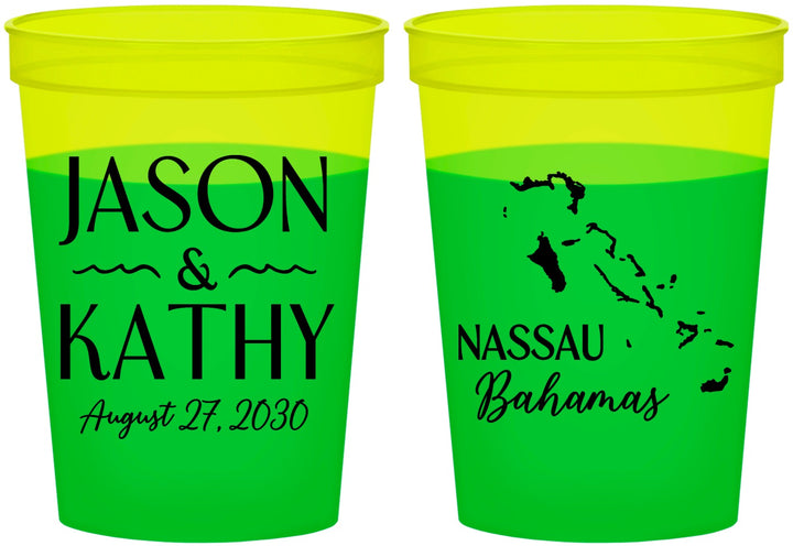Custom Wedding 16 oz Color Changing Cups - Bahamas | 506
