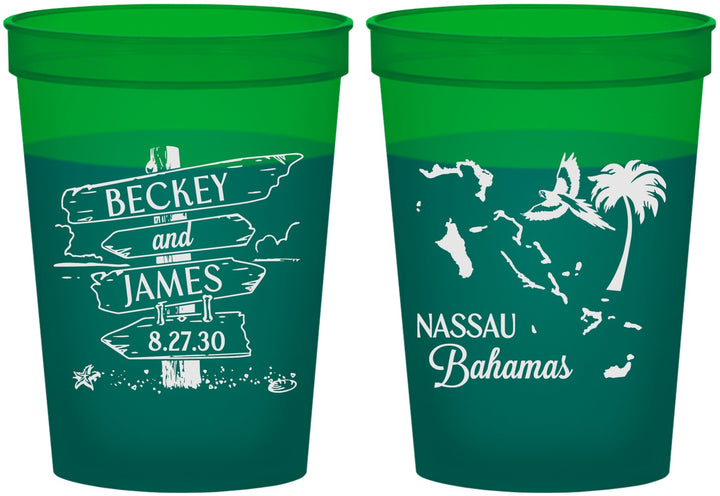Custom Wedding 16 oz Color Changing Cups - Bahamas | 507