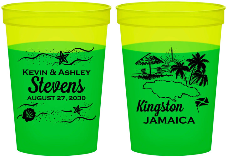 Custom Wedding 16 oz Color Changing Cups - Jamaica | 531