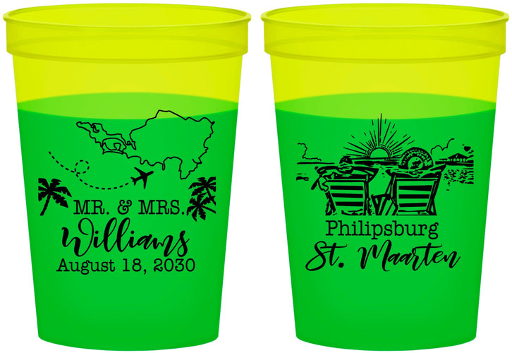 Custom Wedding 16 oz Color Changing Cups - St Maarten | 543
