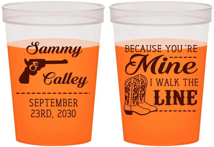 Custom Wedding 16 oz Color Changing Cups - I Walk The Line | 555