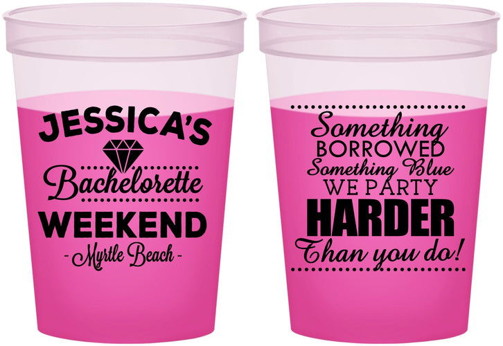 Custom Bachelorette 16 oz Color Changing Cups - Something Borrowed | 60028