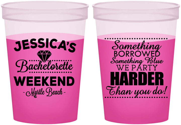 Custom Bachelorette 16 oz Color Changing Cups - Something Borrowed | 60028