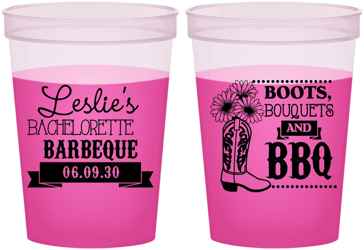 Custom Bachelorette 16 oz Color Changing Cups - Boots Bouquets Bbq | 60035