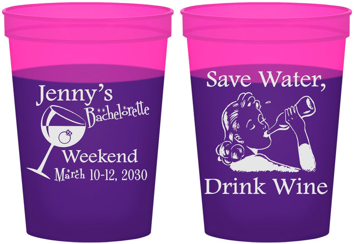 Custom Bachelorette 16 oz Color Changing Cups - Save Water Drink Wine | 60120