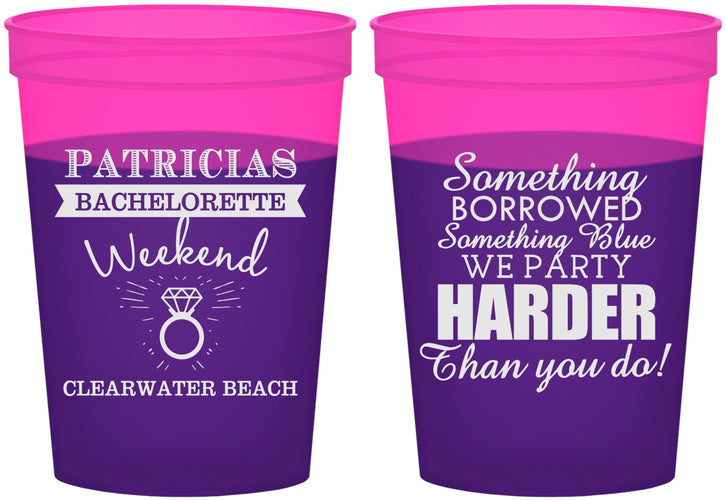 Custom Bachelorette 16 oz Color Changing Cups - Something Borrowed | 60130