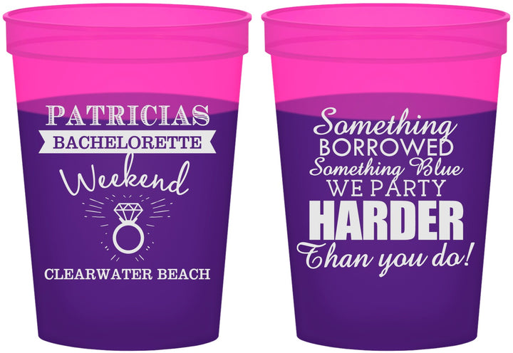 Custom Bachelorette 16 oz Color Changing Cups - Something Borrowed | 60130
