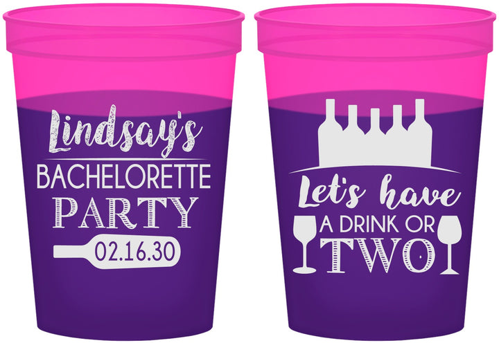 Custom Bachelorette 16 oz Color Changing Cups - Wine Drink Or Two | 60178