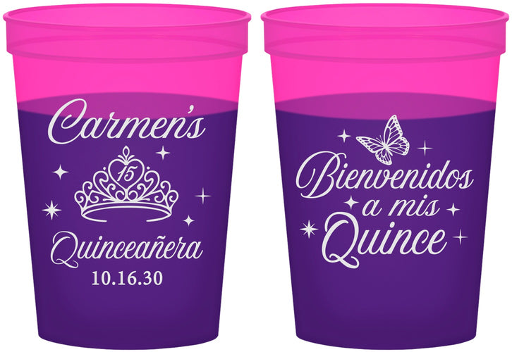 Custom Quinceanera 16 oz Color Changing Cups - Bienvenidos A Mis Quince | 70005