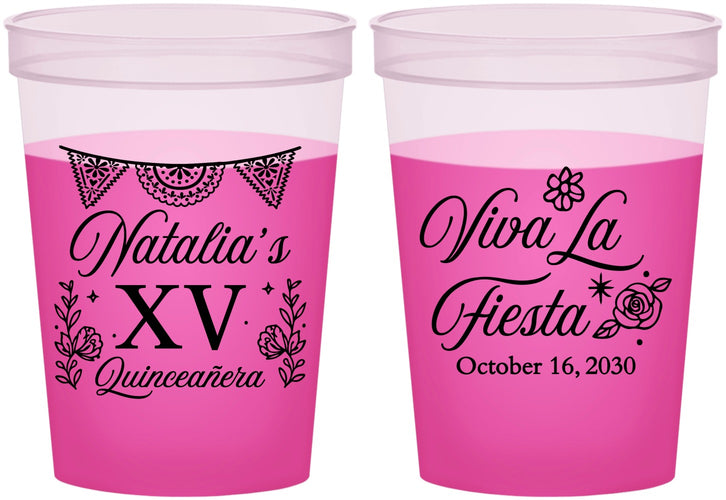 Custom Quinceanera 16 oz Color Changing Cups - Viva La Fiesta Quince | 70008