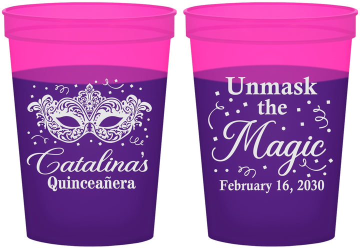 Custom Quinceanera 16 oz Color Changing Cups - Mardi Gras Quince | 70010
