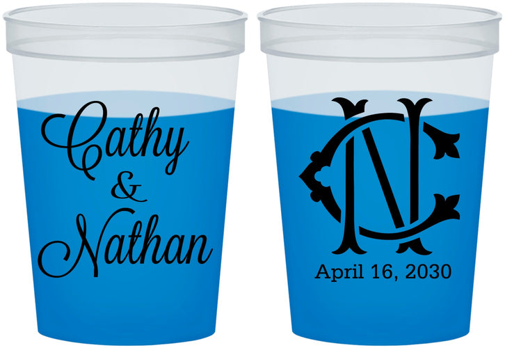Custom Wedding 16 oz Color Changing Cups - Two Letter Monogram | 807