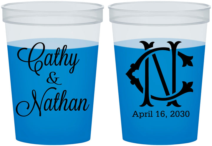 Custom Wedding 16 oz Color Changing Cups - Two Letter Monogram | 807