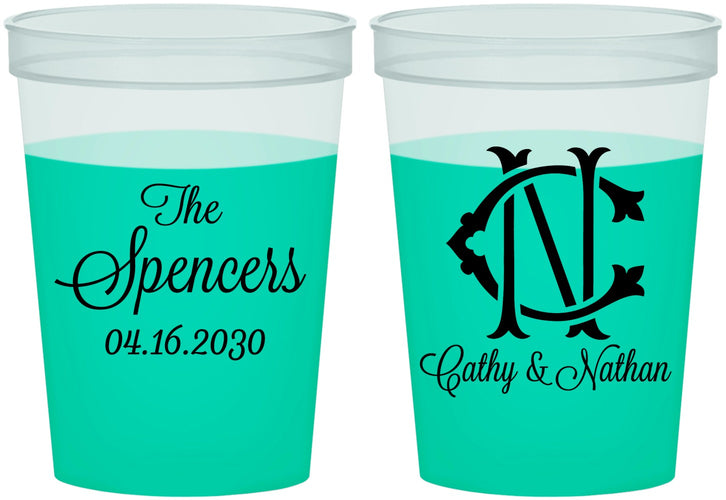 Custom Wedding 16 oz Color Changing Cups - Two Letter Monogram | 808
