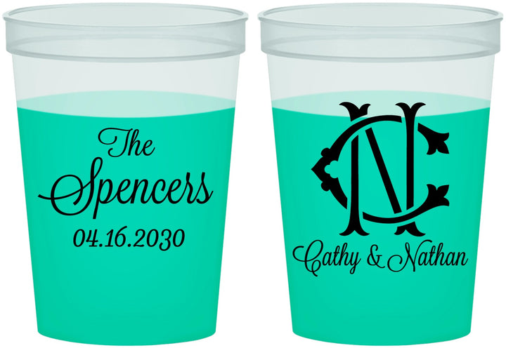 Custom Wedding 16 oz Color Changing Cups - Two Letter Monogram | 808
