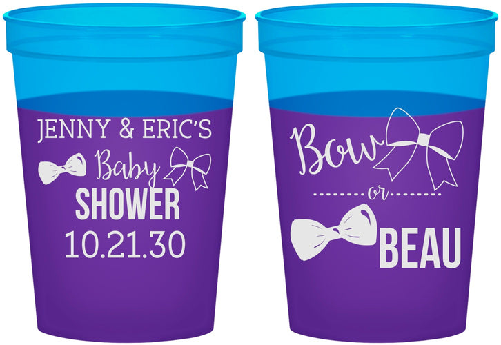 Custom Baby Shower 16 oz Color Changing Cups - Gender Reveal Bow Or Beau | 90004
