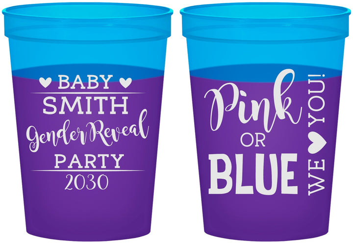 Custom Baby Shower 16 oz Color Changing Cups - Gender Reveal Pink Or Blue | 90012