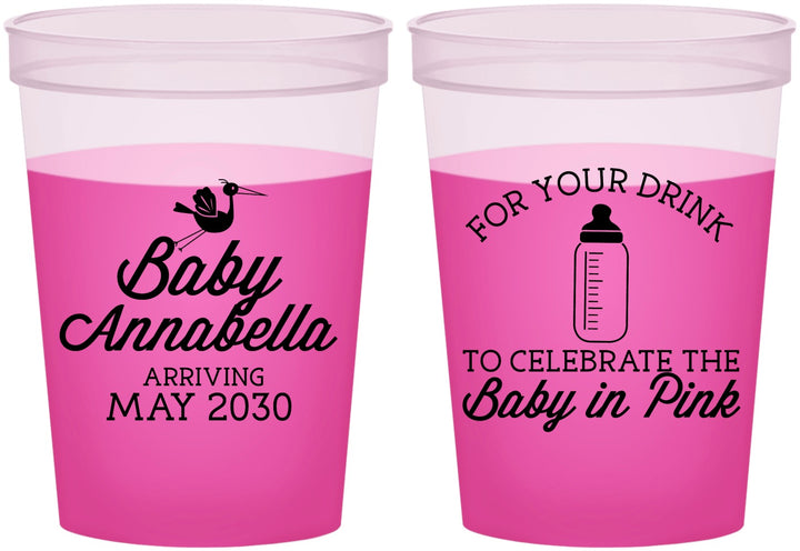 Custom Baby Shower 16 oz Color Changing Cups - Drink Baby In Pink | 90014