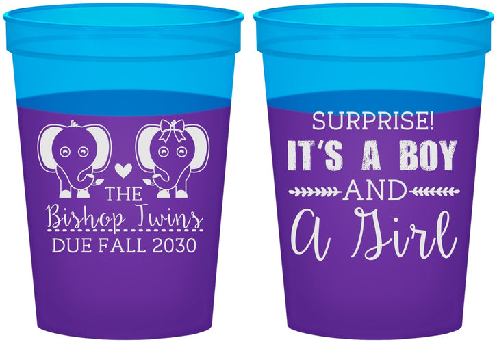 Custom Baby Shower 16 oz Color Changing Cups - Twins Boy And Girl | 90026
