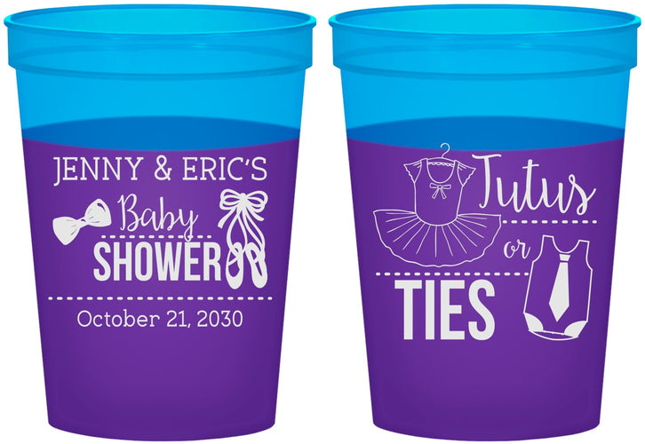 Custom Baby Shower 16 oz Color Changing Cups - Gender Reveal Tutus Or Ties | 90033