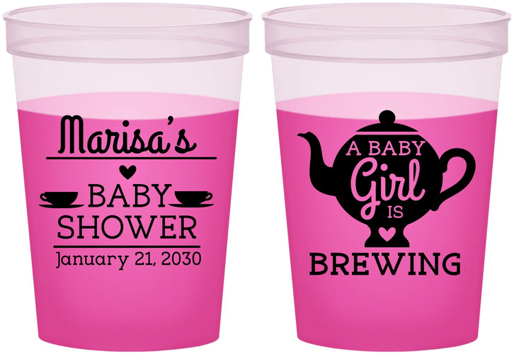 Custom Baby Shower 16 oz Color Changing Cups - Baby Girl Is Brewing | 90034