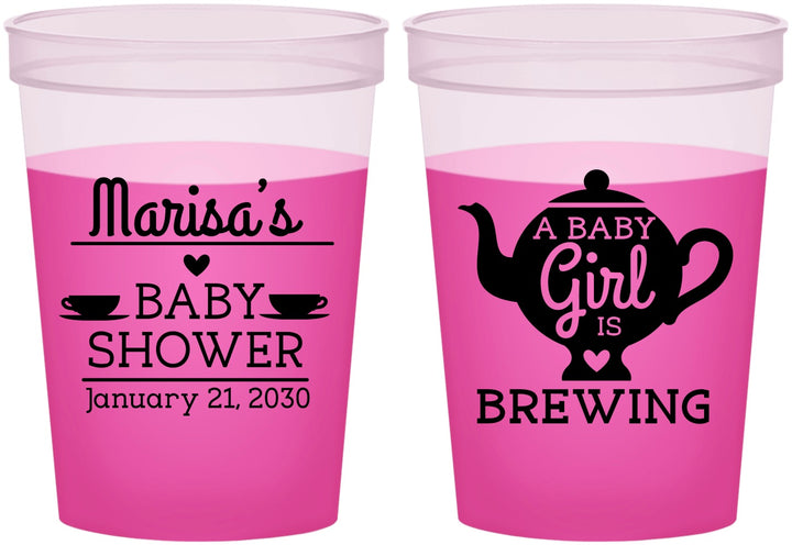 Custom Baby Shower 16 oz Color Changing Cups - Baby Girl Is Brewing | 90034