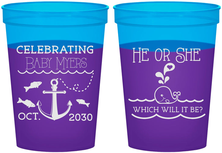Custom Baby Shower 16 oz Color Changing Cups - Gender Reveal Whale | 90053