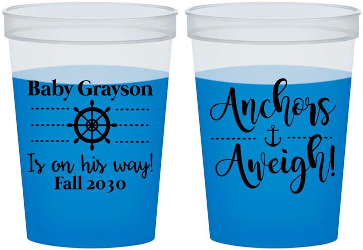 Custom Baby Shower 16 oz Color Changing Cups - Nautical Anchors Aweigh | 90054