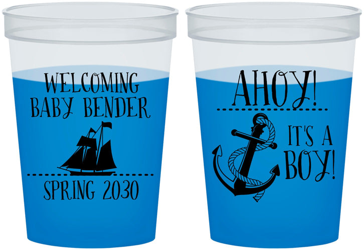Custom Baby Shower 16 oz Color Changing Cups - Nautical Ahoy It’s A Boy | 90055