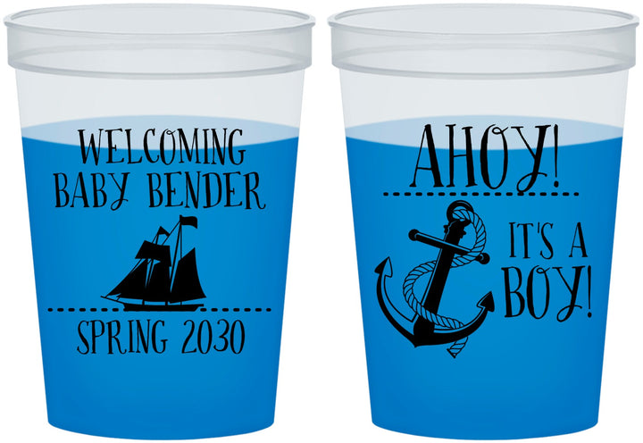 Custom Baby Shower 16 oz Color Changing Cups - Nautical Ahoy It’s A Boy | 90055