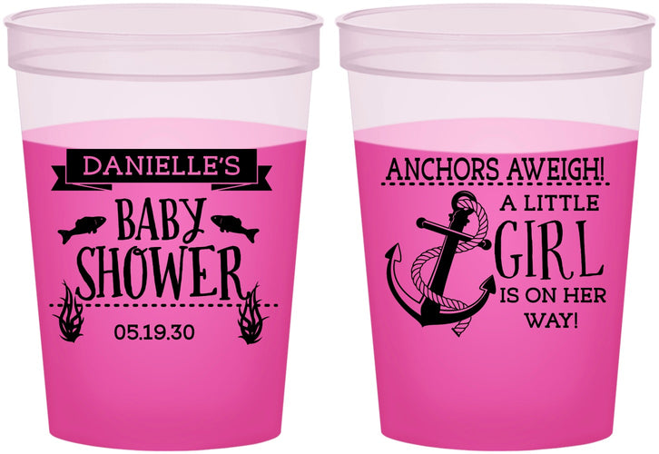 Custom Baby Shower 16 oz Color Changing Cups - Anchors Aweigh Little Girl | 90056