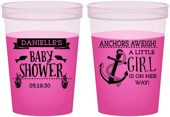 Custom Baby Shower 16 oz Color Changing Cups - Anchors Aweigh Little Girl | 90056