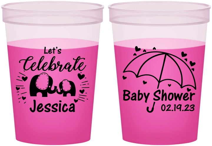 Custom Baby Shower 16 oz Color Changing Cups - Elephant Lets Celebrate | 90058