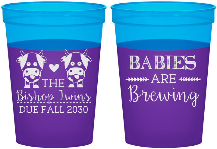 Custom Baby Shower 16 oz Color Changing Cups - Twins Baby Cows | 90072