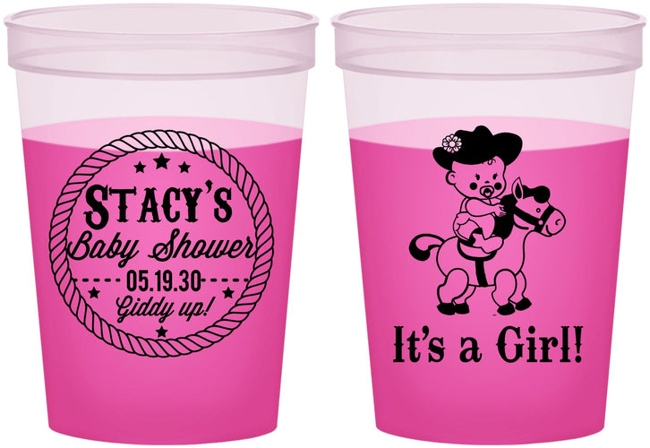 Custom Baby Shower 16 oz Color Changing Cups - Horse It’s A Girl | 90077