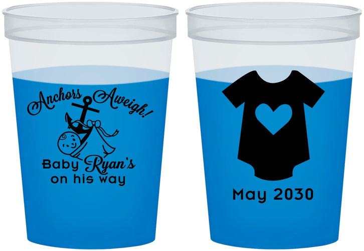 Custom Baby Shower 16 oz Color Changing Cups - Nautical Anchors Aweigh | 90083