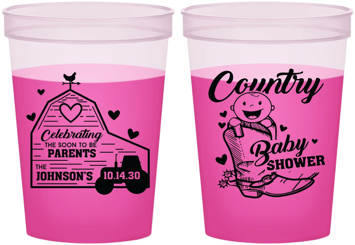 Custom Baby Shower 16 oz Color Changing Cups - Farm Tractor Country | 90102