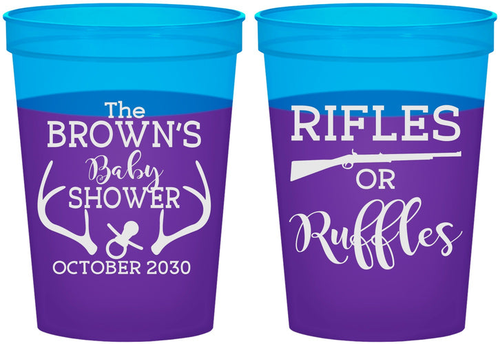 Custom Baby Shower 16 oz Color Changing Cups - Rifles Or Ruffles | 90122