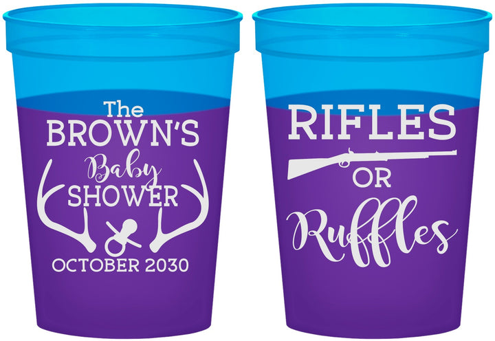 Custom Baby Shower 16 oz Color Changing Cups - Rifles Or Ruffles | 90122